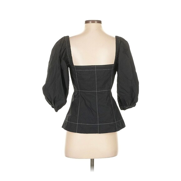 Ganni Slate Top Black Puff Sleeves Size 36 Button Front Blouse %100 Cotton - Picture 5 of 9